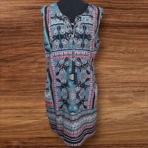 Tribal Femme Paiey Boho Dress With Metal Circles And Leather Ties Size XL